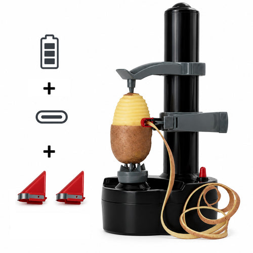 Robito Electric Potato Peeler negro con bateria y cuchillas de repuesto